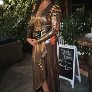 Metallic Gold Long Sleeve Maxi Dress